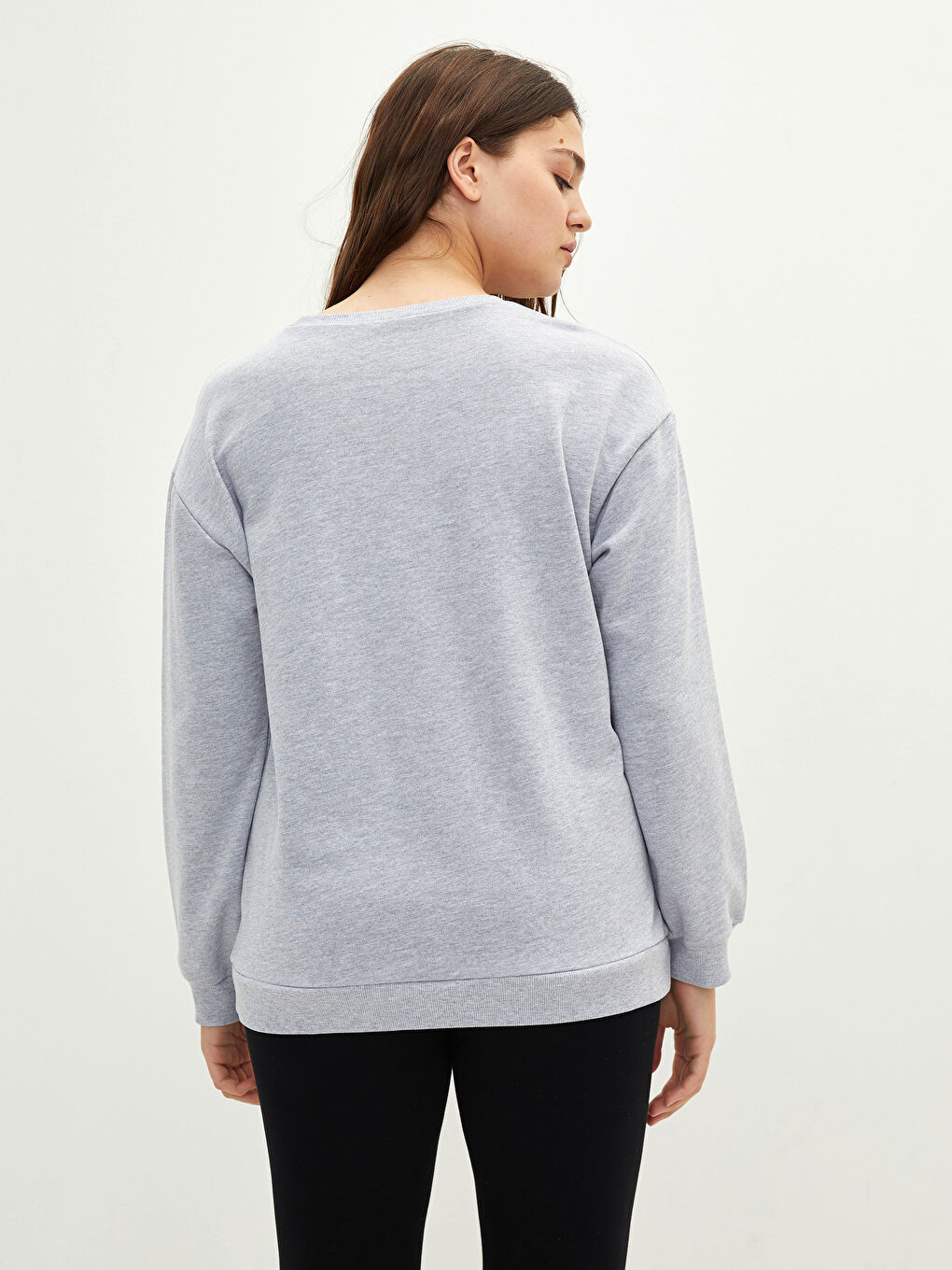 Sweat-shirt pour Femmes Grande Taille Col Rond Régulier Manches Longues-4