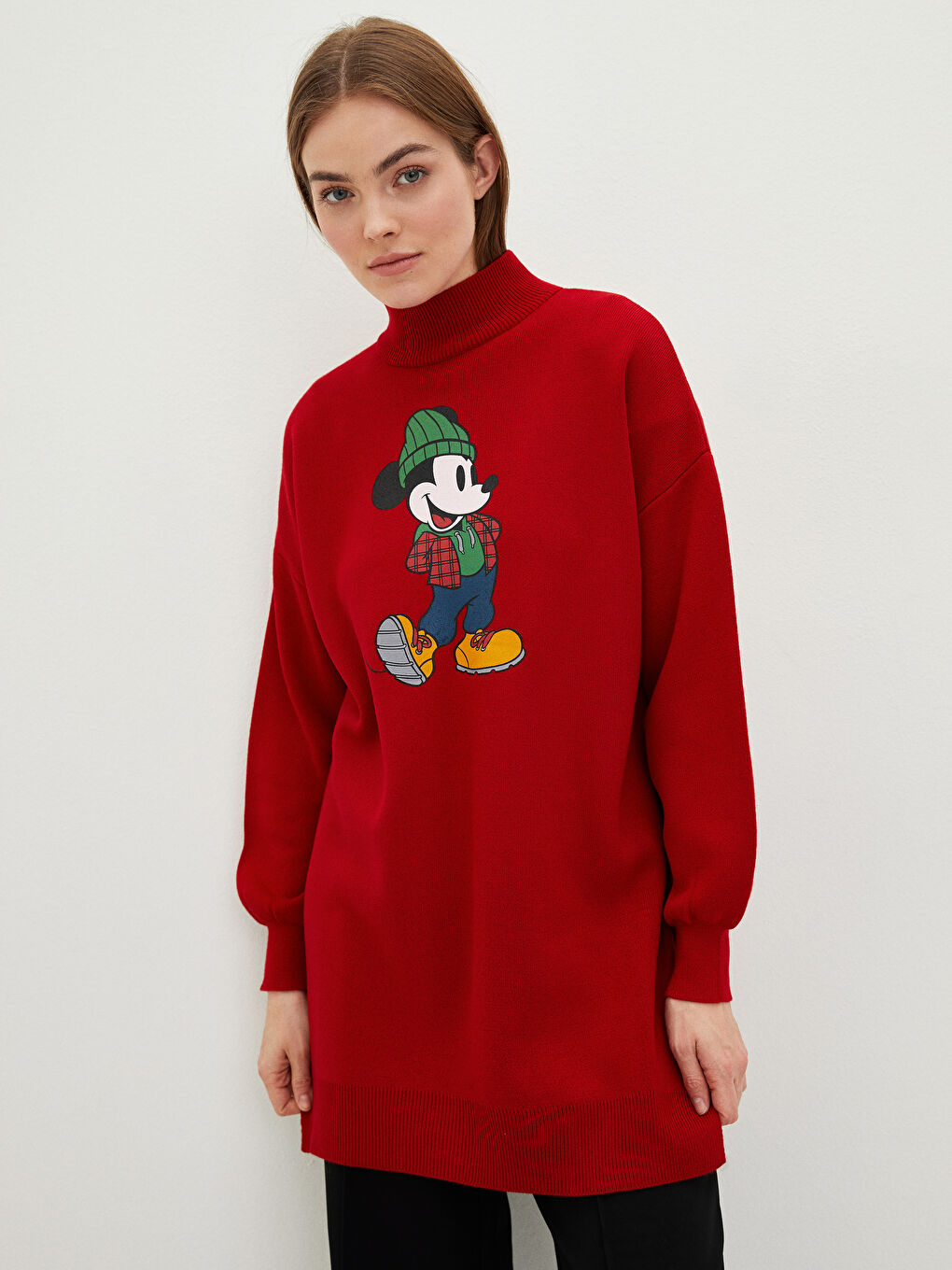 Half Turtleneck Mickey Mouse Printed Long Sleeve Women's Knitwear Tunic-1