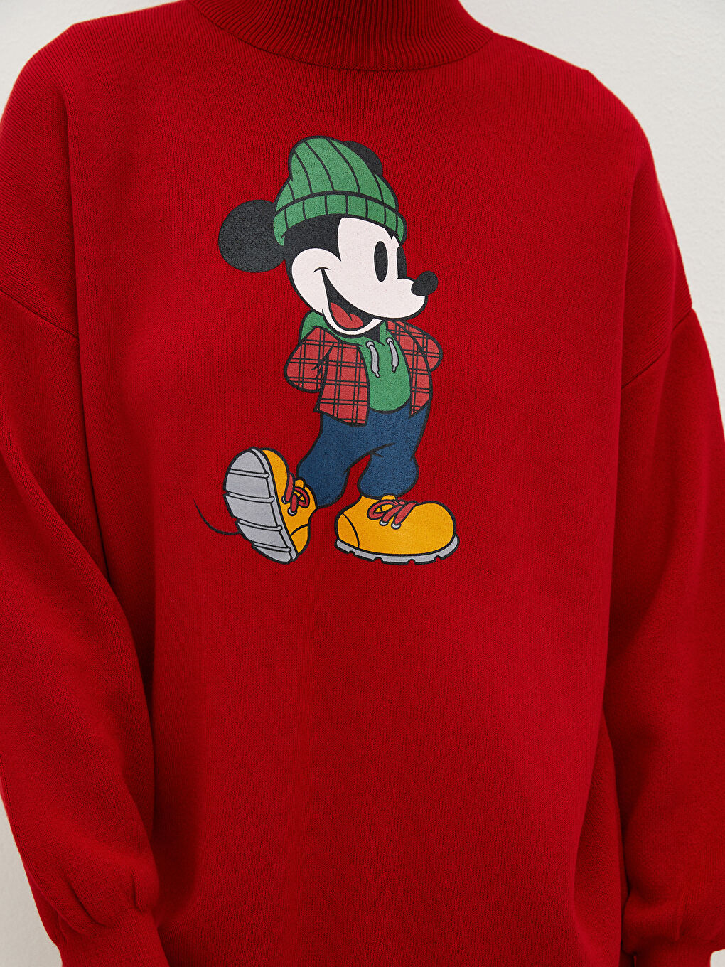 Half Turtleneck Mickey Mouse Printed Long Sleeve Women's Knitwear Tunic-3