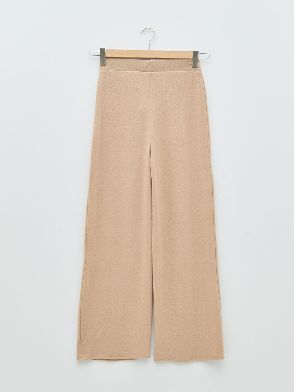 Bej Kadın Beli Lastikli Slim Fit Düz Pantolon-6