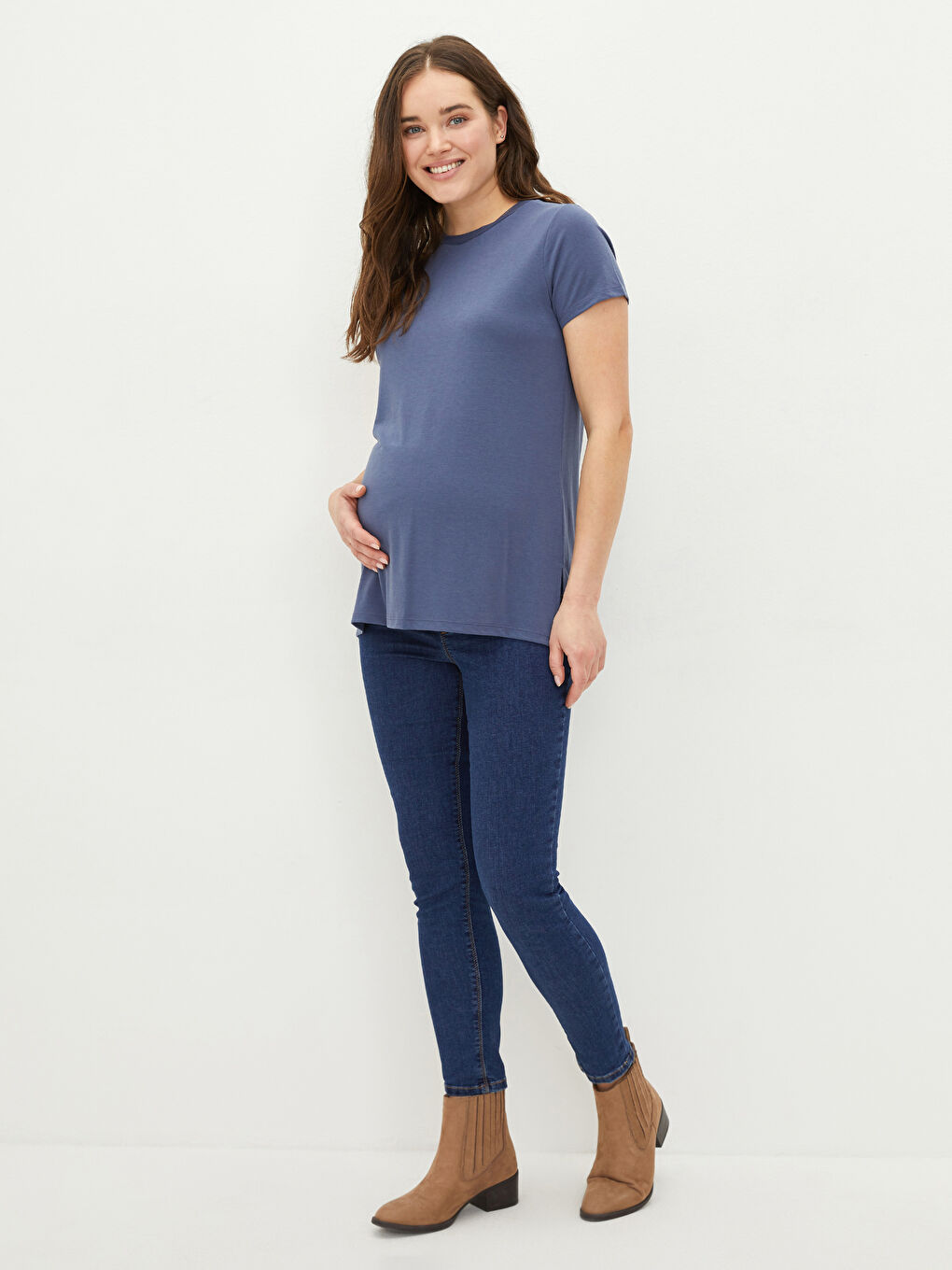 Crew Neck Plain Short Sleeve Maternity T-Shirt-2