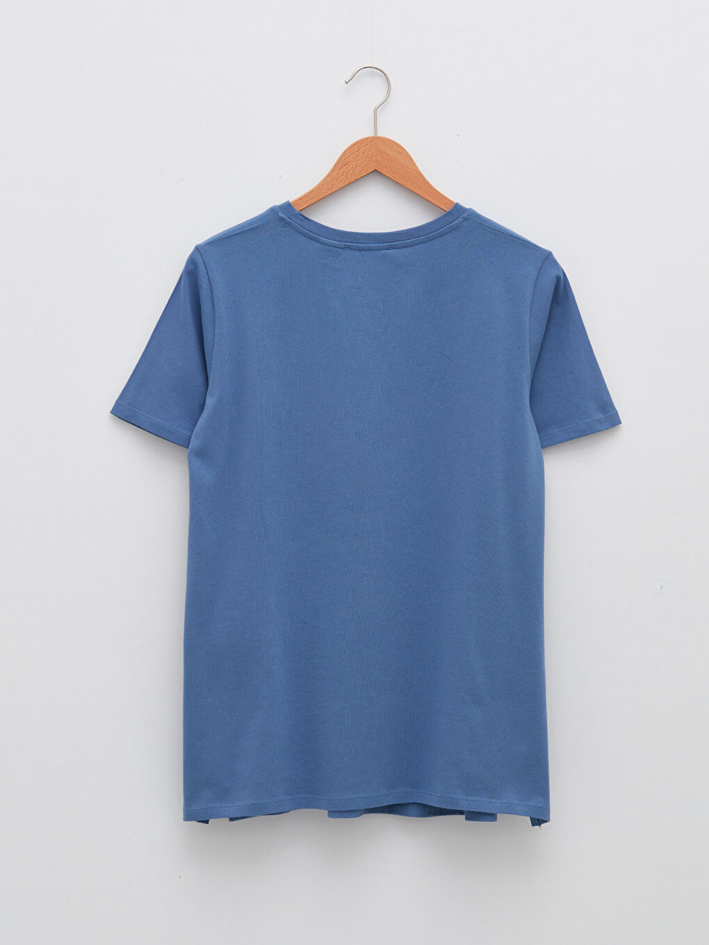 Mavi Bisiklet Yaka Mickey Mouse Baskılı Kısa Kollu Pamuklu Hamile Tişört-6