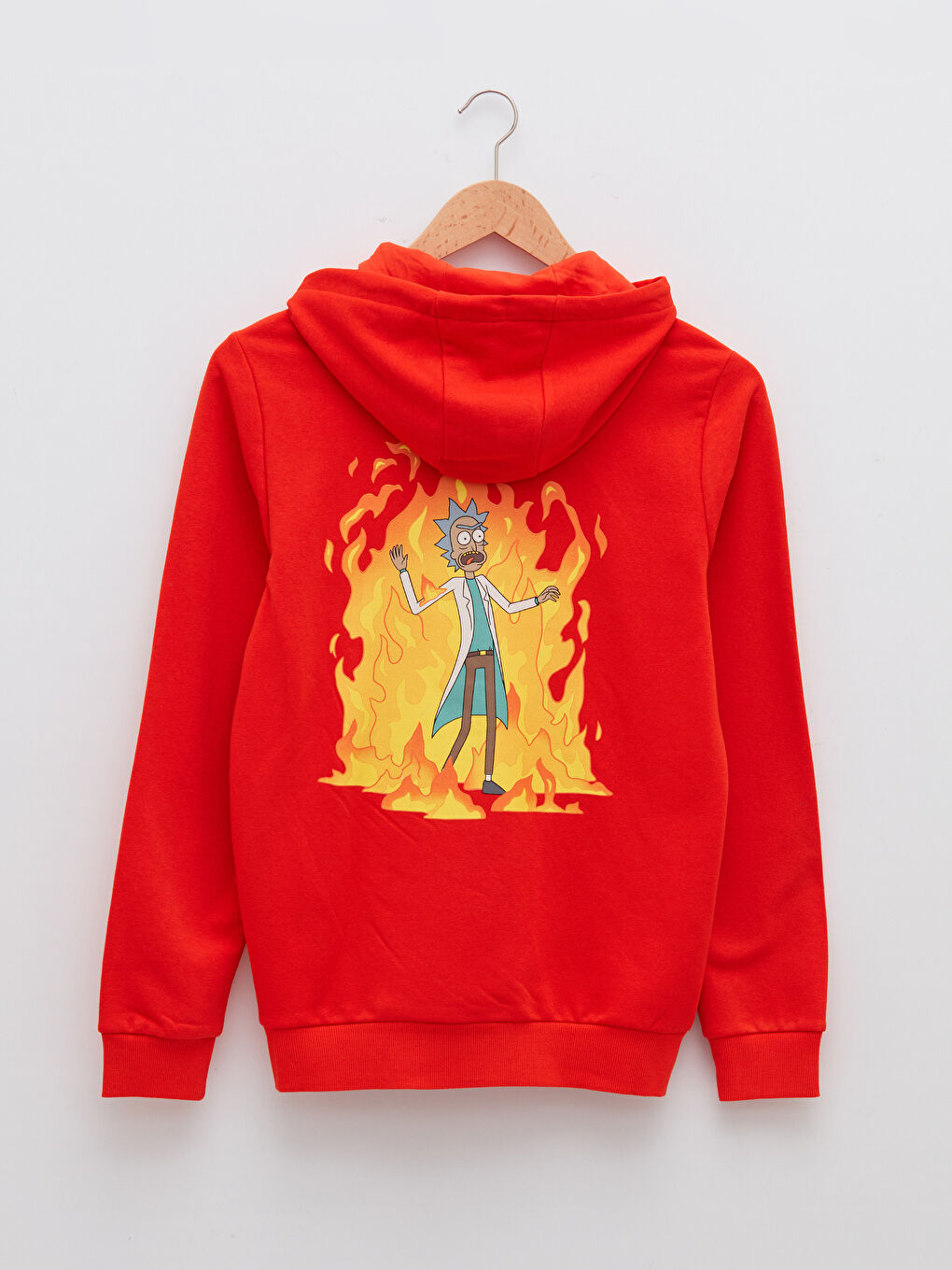 Turuncu Uzun Kollu Rick and Morty Baskılı Erkek Kalın Hoodie-6