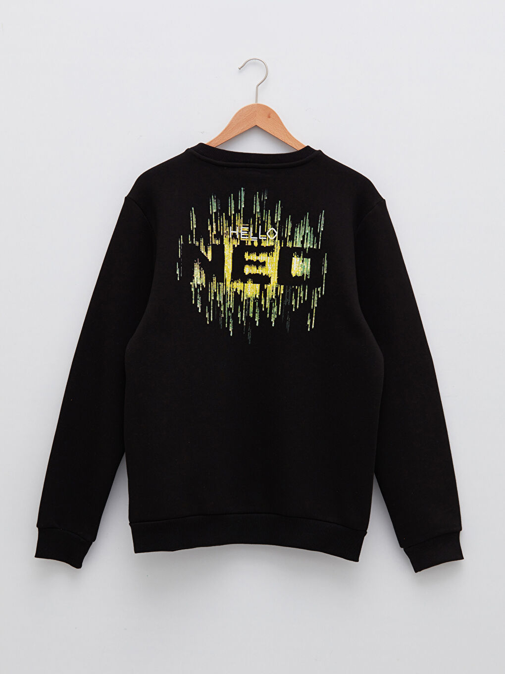 LCW Casual Yeni Siyah Bisiklet Yaka Uzun Kollu Matrix Baskılı Erkek Sweatshirt - 6