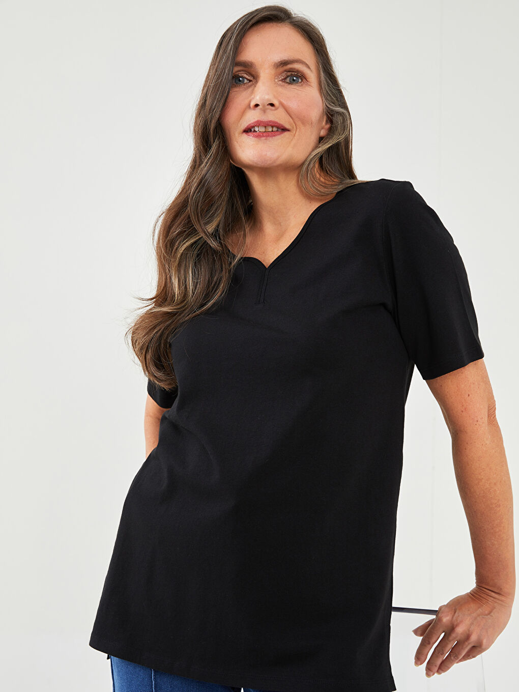LCW Grace V-Ausschnitt Gerade Kurzarm Baumwolle T-Shirt für Damen -W1IE39Z8-CVL