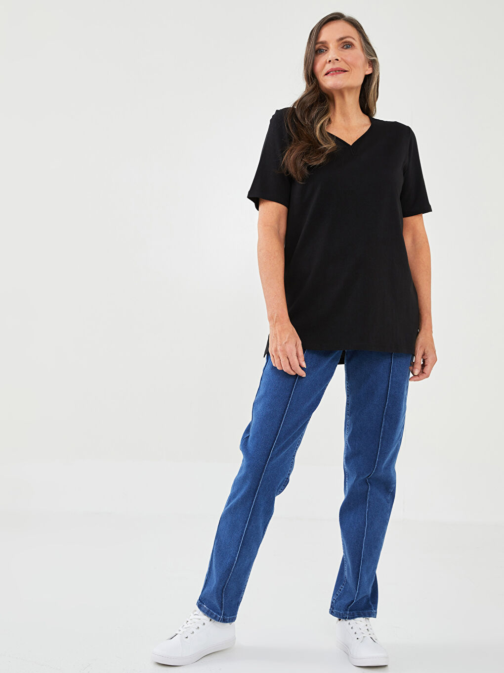 LCW Grace V-Ausschnitt Gerade Kurzarm Baumwolle T-Shirt für Damen -W1IE39Z8-CVL