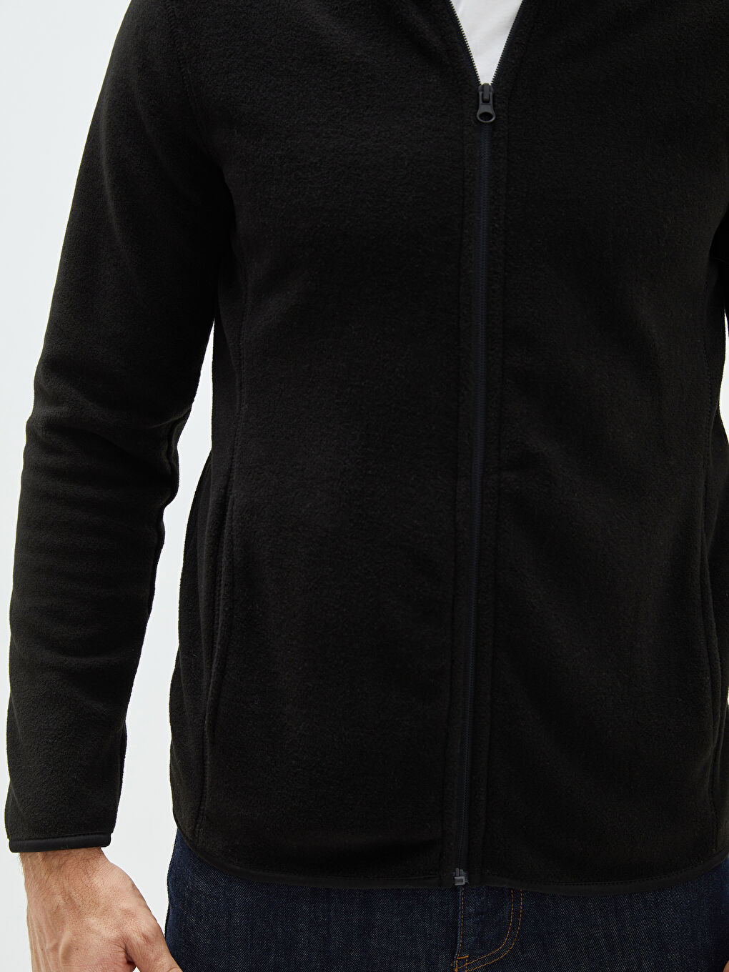 Siyah Standart Kalıp Dik Yaka Polar Erkek Spor Hırka-3