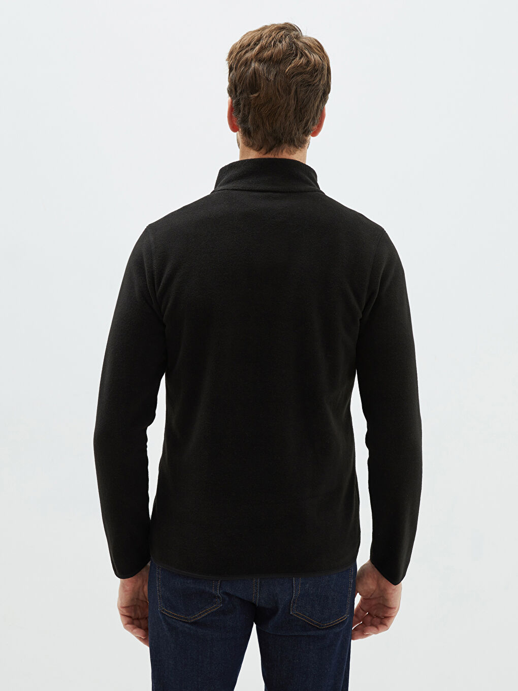 Siyah Standart Kalıp Dik Yaka Polar Erkek Spor Hırka-4