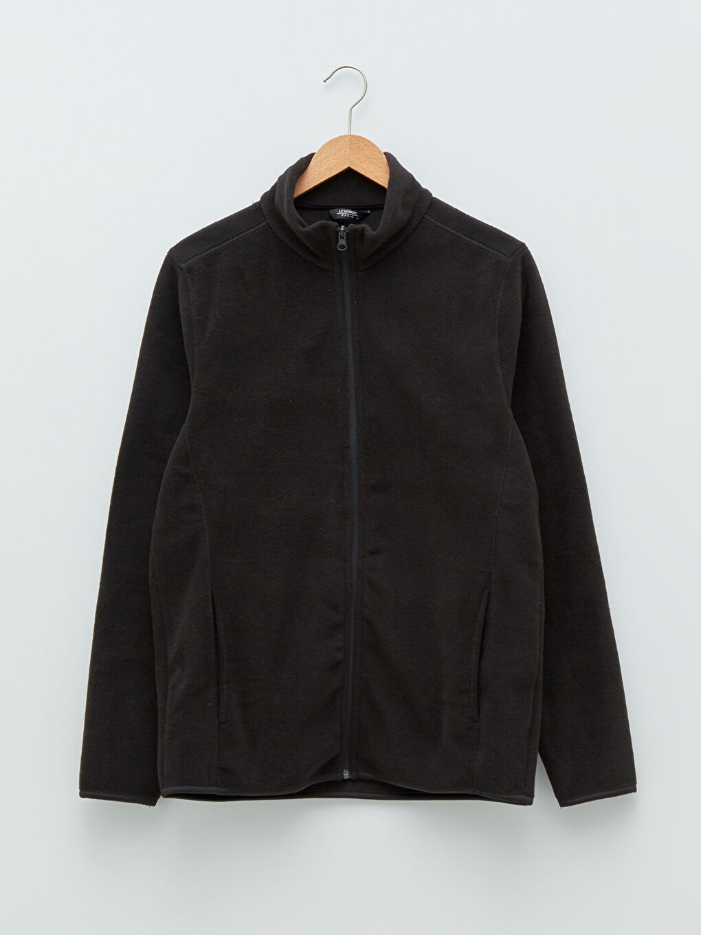 Siyah Standart Kalıp Dik Yaka Polar Erkek Spor Hırka-5