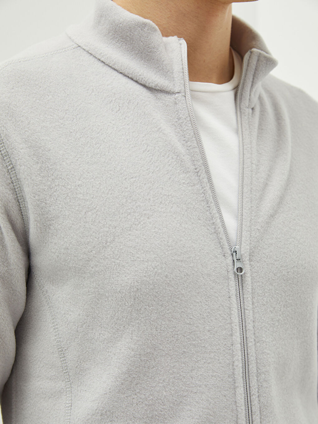 Bej Standart Kalıp Dik Yaka Polar Erkek Spor Hırka-3