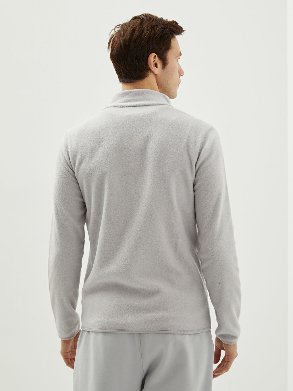 Bej Standart Kalıp Dik Yaka Polar Erkek Spor Hırka-4