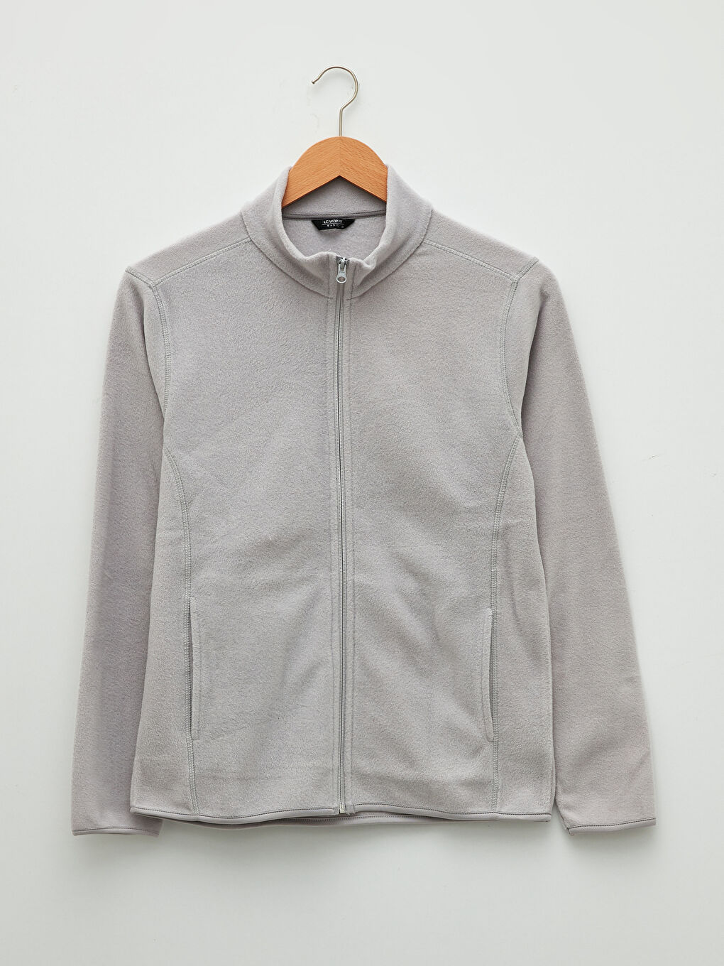 Bej Standart Kalıp Dik Yaka Polar Erkek Spor Hırka-5