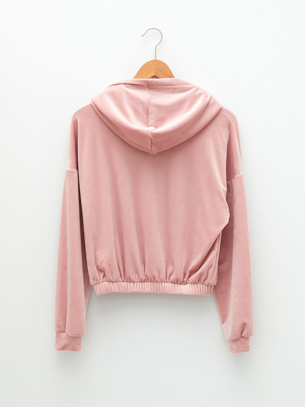 XSIDE Pudra Pembe Kapüşonlu Düz Uzun Kollu Kadife Kadın Sweatshirt - 6