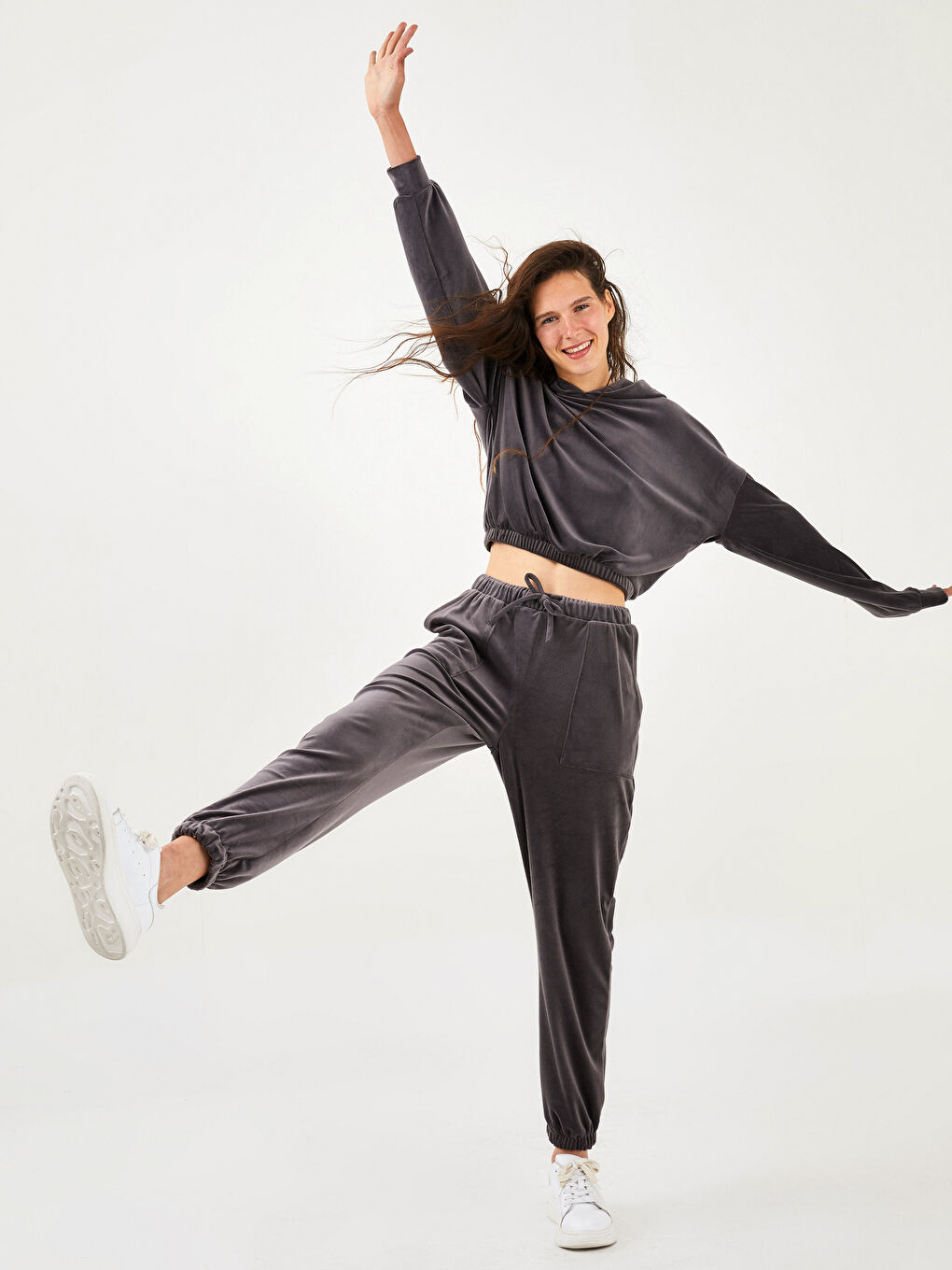 Pantaloni de Trening Jogger de Damă din Catifea cu Talie Elastică