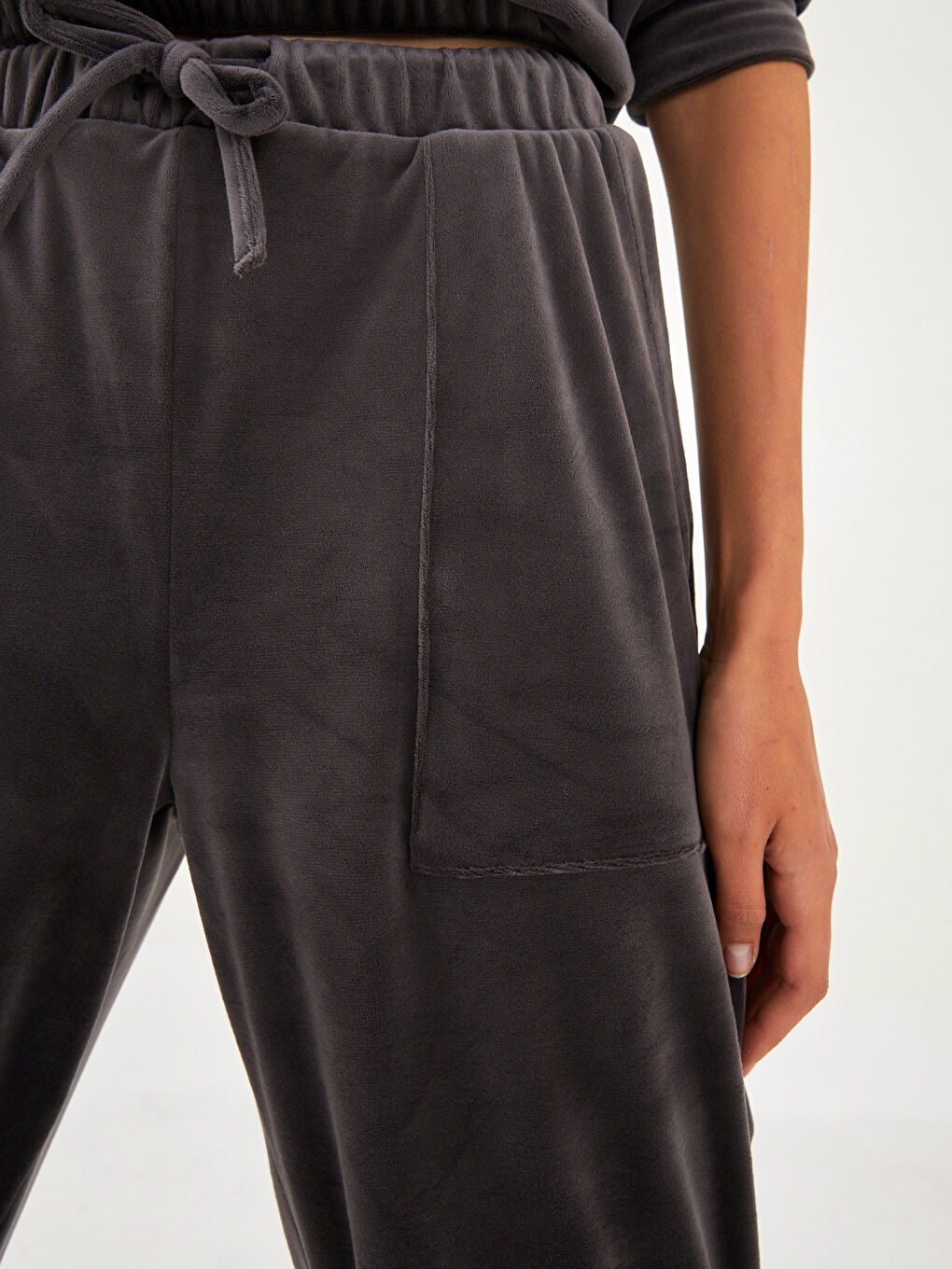 Pantaloni de Trening Jogger de Damă din Catifea cu Talie Elastică-4