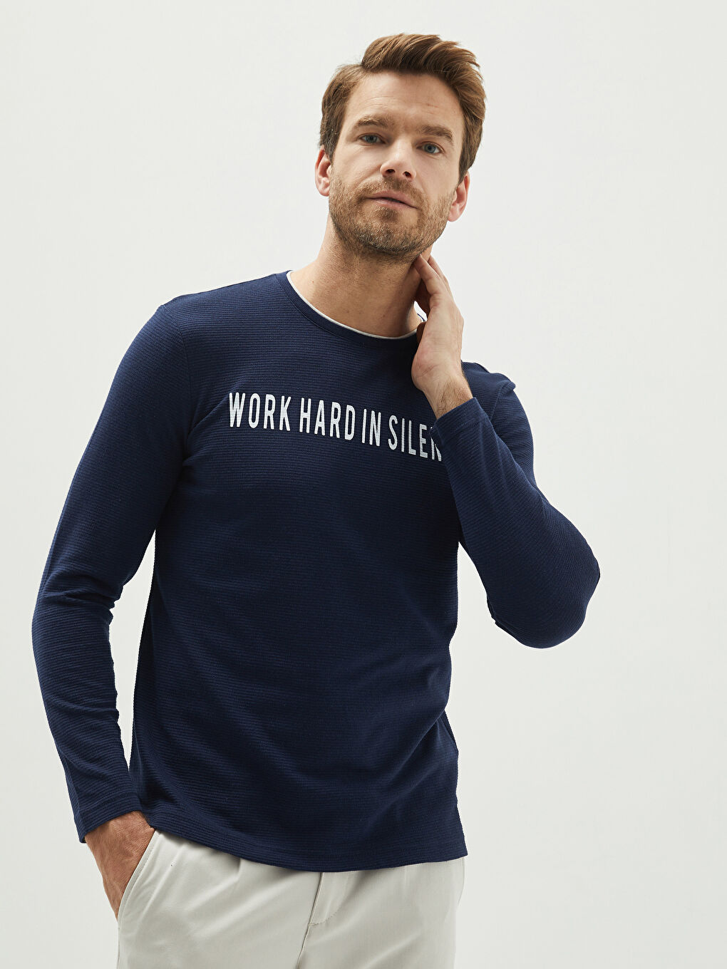 İndigo Bisiklet Yaka Uzun Kollu Baskılı Erkek Tişört