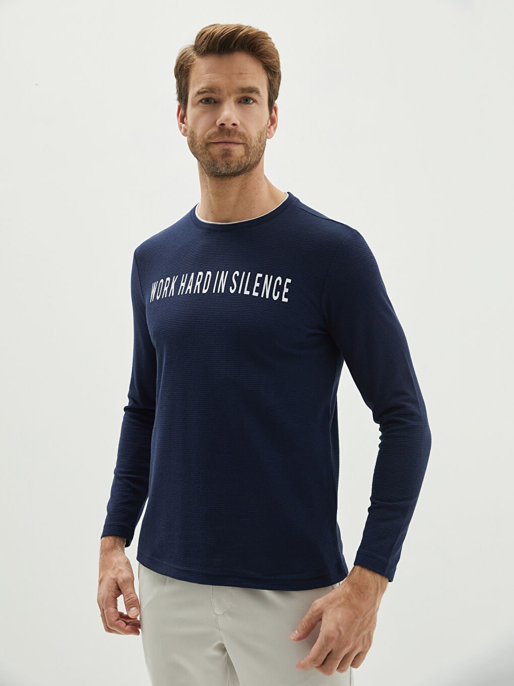 İndigo Bisiklet Yaka Uzun Kollu Baskılı Erkek Tişört-1