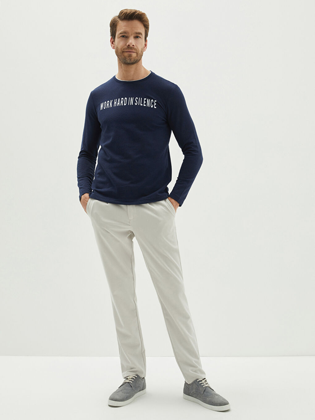 İndigo Bisiklet Yaka Uzun Kollu Baskılı Erkek Tişört-2