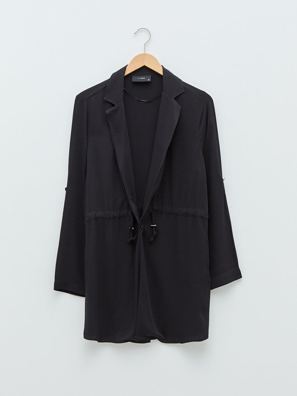 Siyah Önden Büzgü Detaylı Düz Uzun Kollu Viskon Kadın Ceket-5