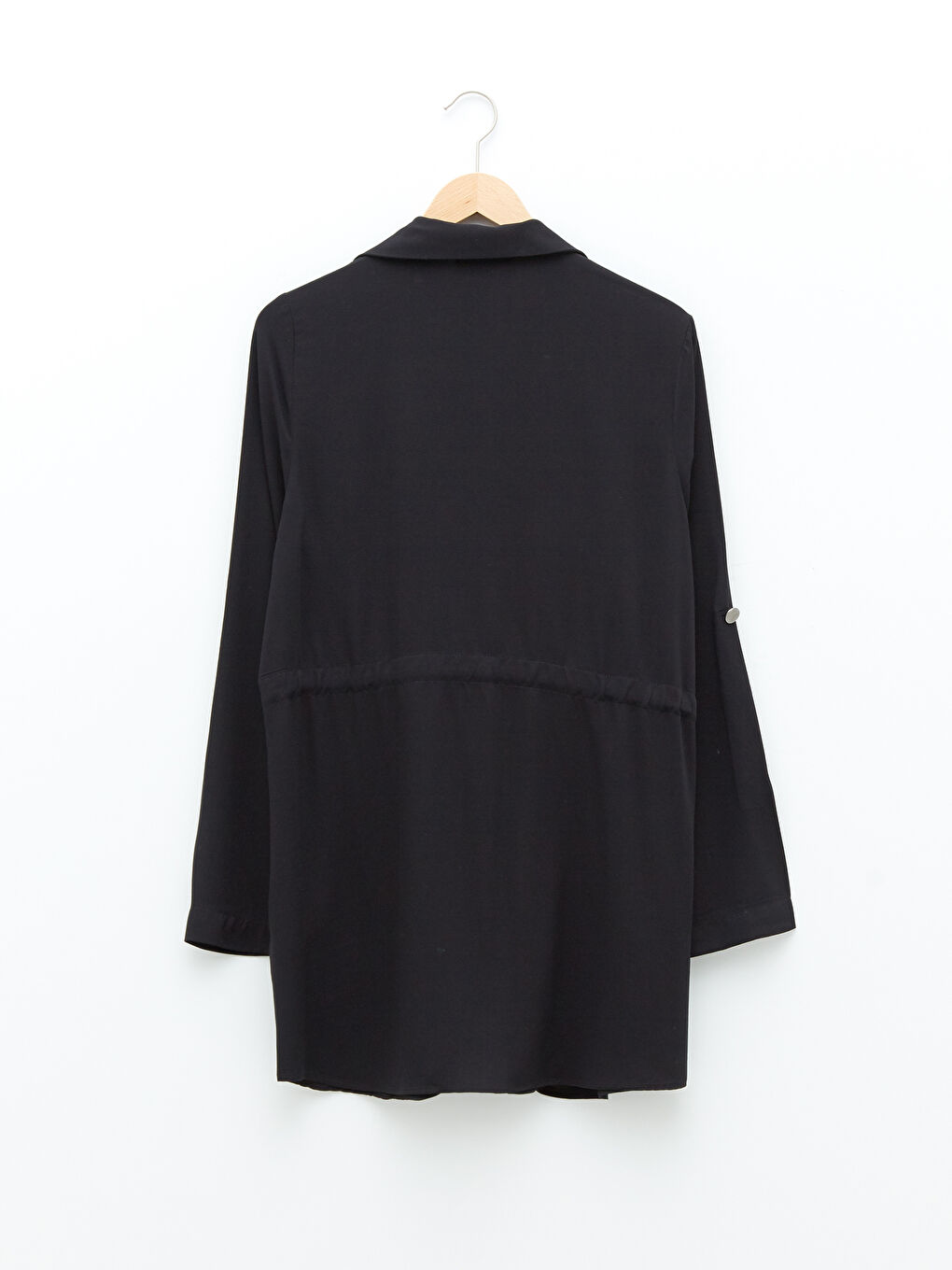 Siyah Önden Büzgü Detaylı Düz Uzun Kollu Viskon Kadın Ceket-6