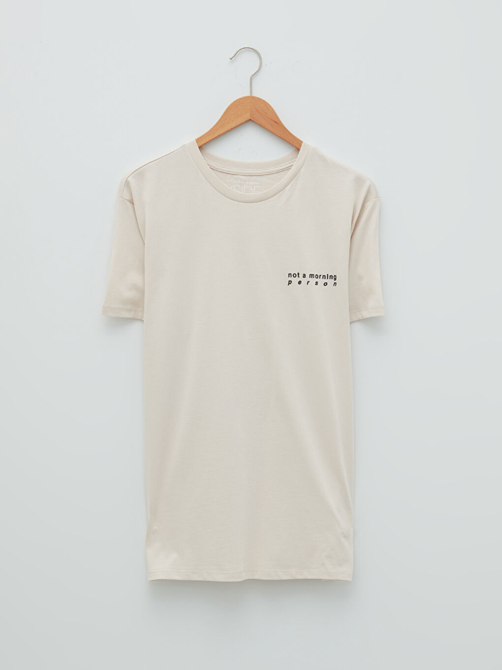 Bej Bisiklet Yaka Kısa Kollu Baskılı Penye Erkek Tişört