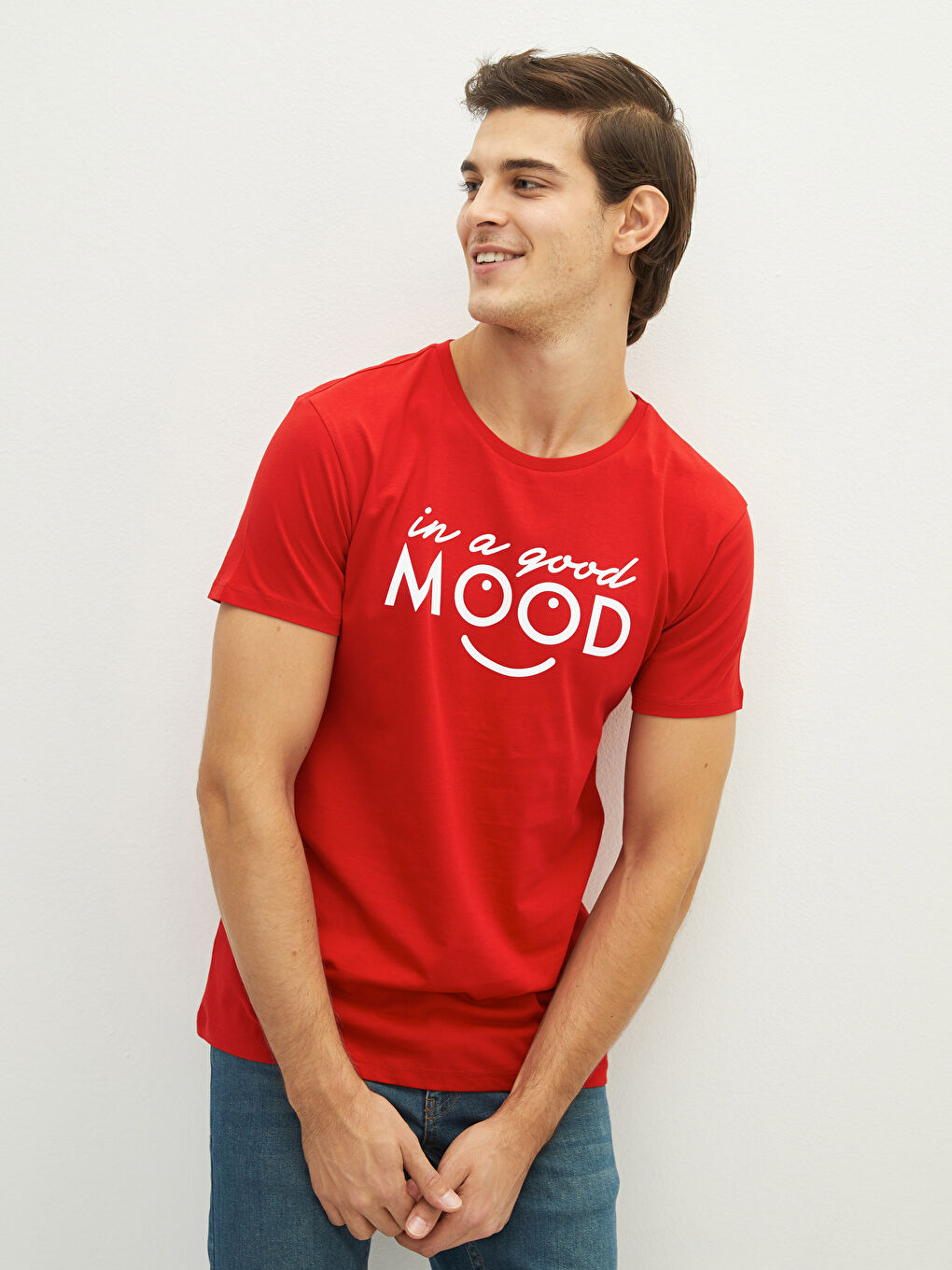 Kırmızı Bisiklet Yaka Kısa Kollu Baskılı Penye Erkek Tişört Baba ve Oğul Kombini-1