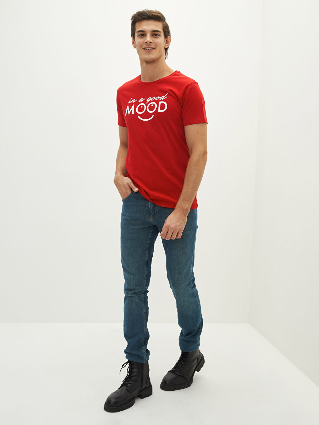 Kırmızı Bisiklet Yaka Kısa Kollu Baskılı Penye Erkek Tişört Baba ve Oğul Kombini-2