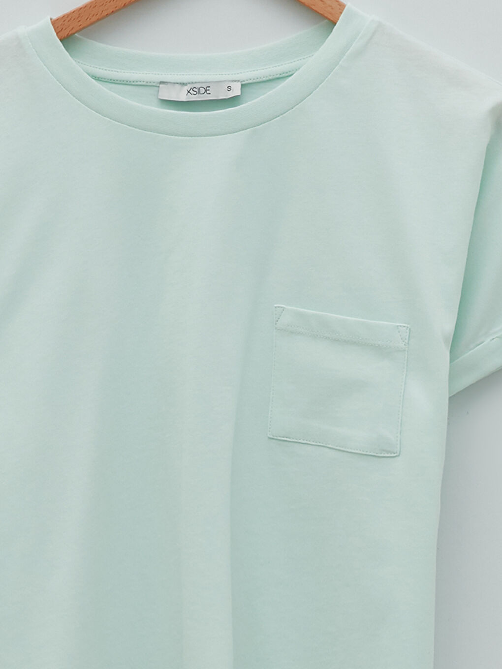 Turkuaz Bisiklet Yaka Düz Cep Detaylı Kısa Kollu Kadın Crop-7