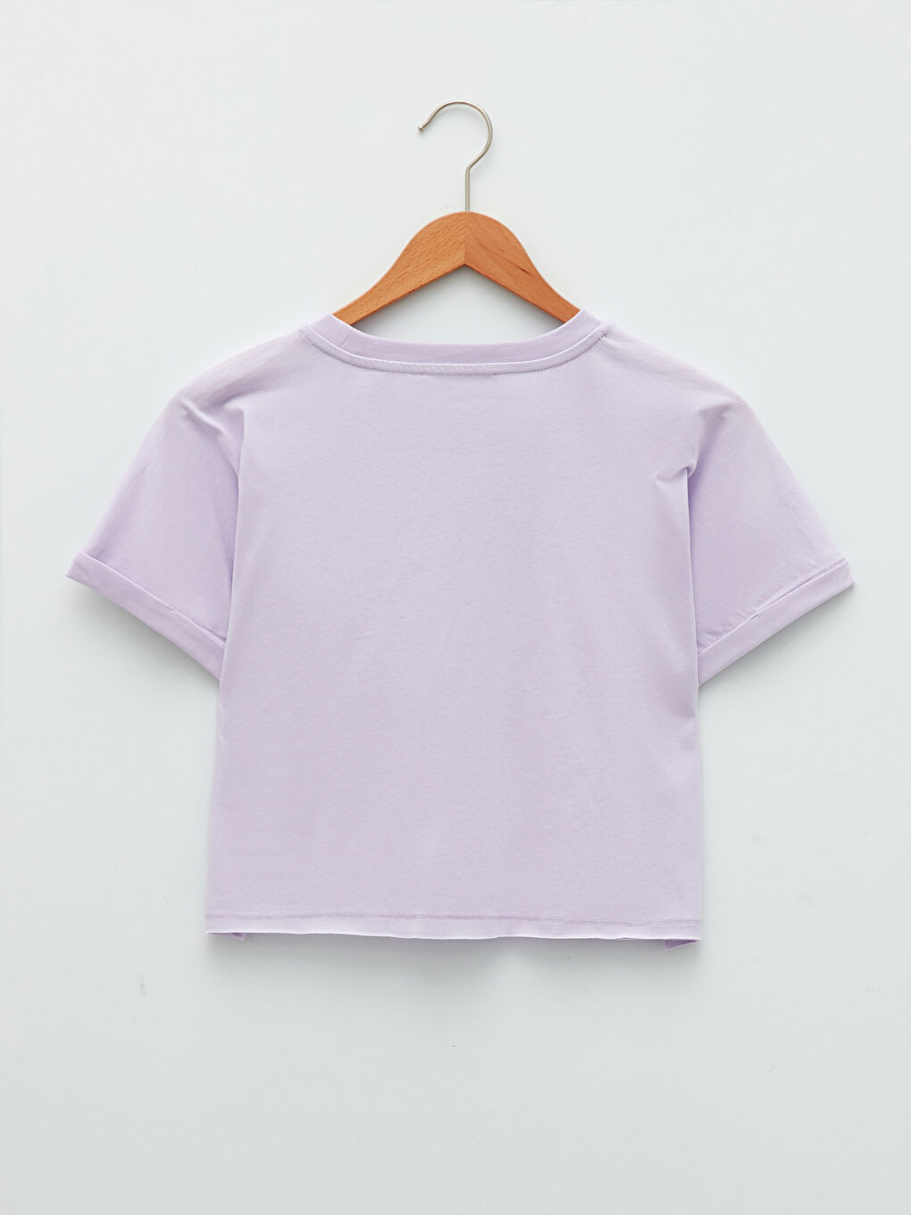 Lila Bisiklet Yaka Düz Cep Detaylı Kısa Kollu Kadın Crop-6