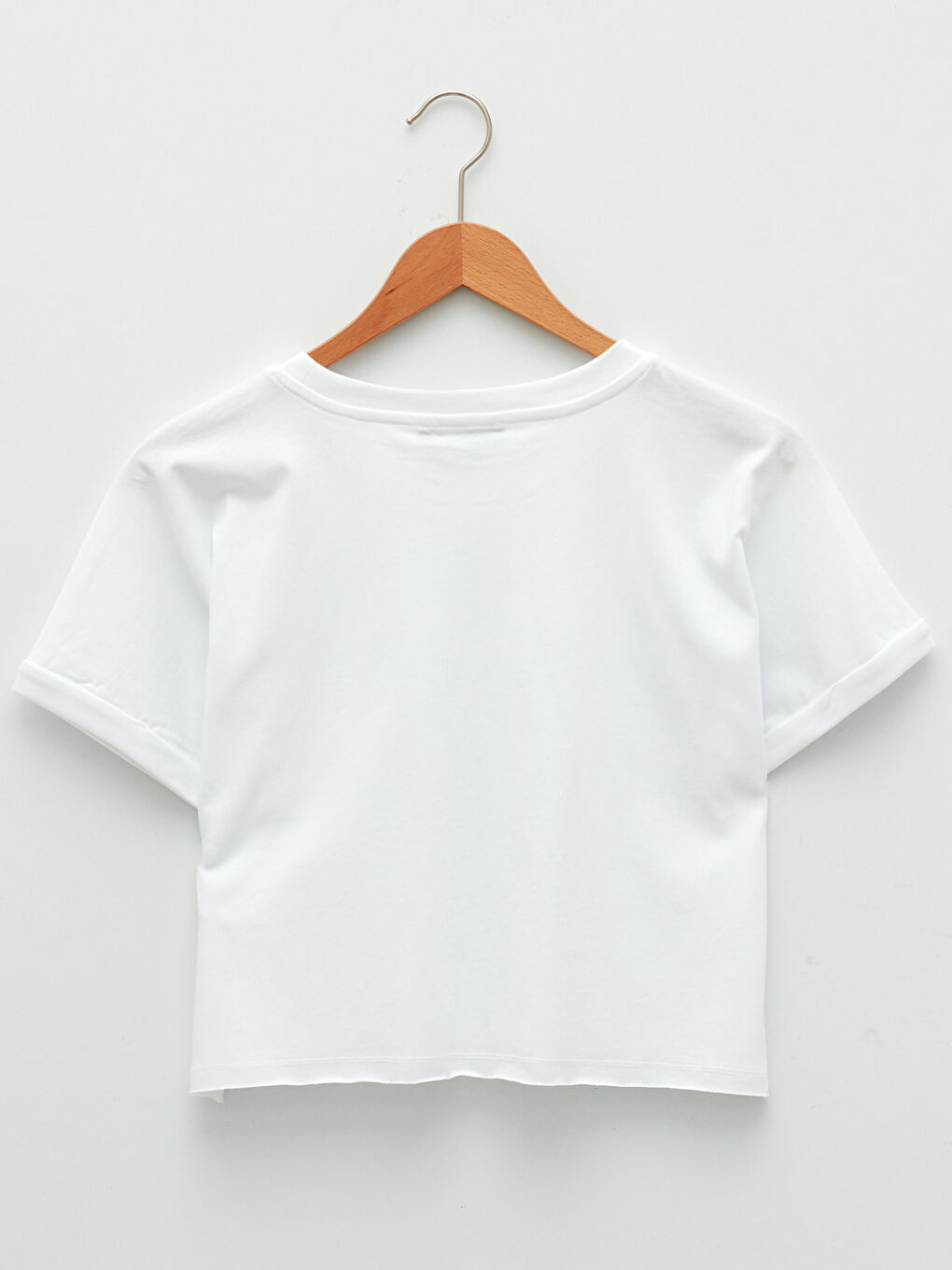 Beyaz Bisiklet Yaka Düz Cep Detaylı Kısa Kollu Kadın Crop-5