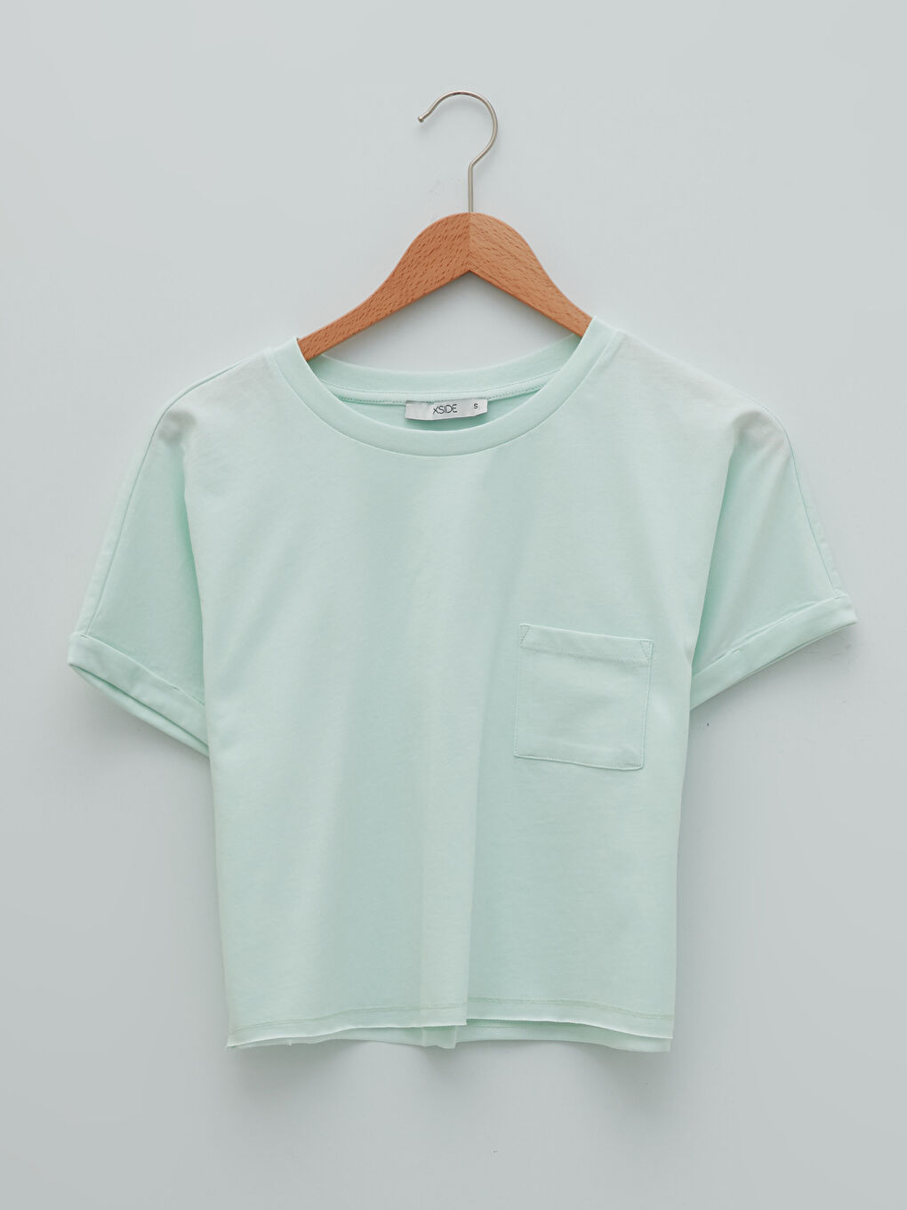 Turkuaz Bisiklet Yaka Düz Cep Detaylı Kısa Kollu Kadın Crop-5