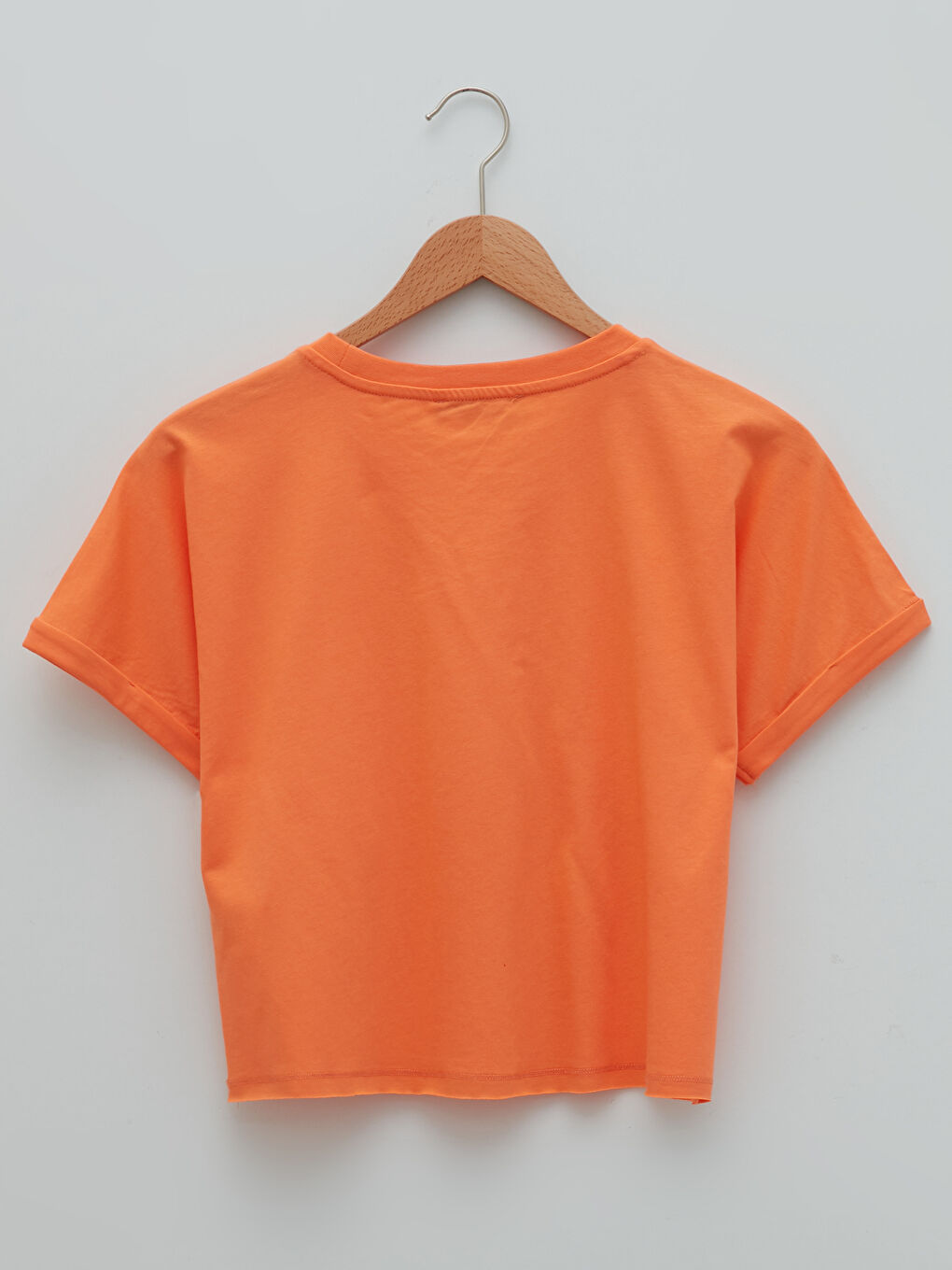 Turuncu Bisiklet Yaka Düz Cep Detaylı Kısa Kollu Kadın Crop-7