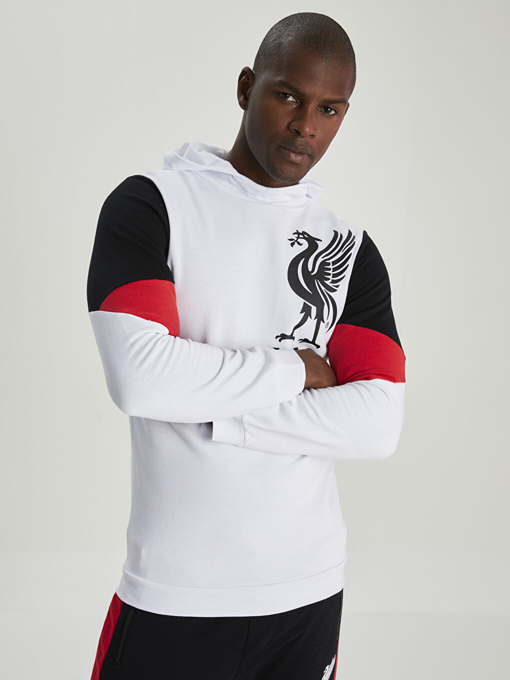 XSIDE ACTIVE Optik Beyaz Uzun Kollu Liverpool Baskılı Erkek Hoodie