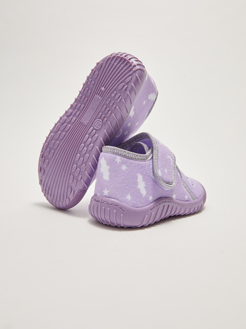 Lila Nakış Detaylı Cırt Cırtlı Kız Bebek Panduf-4