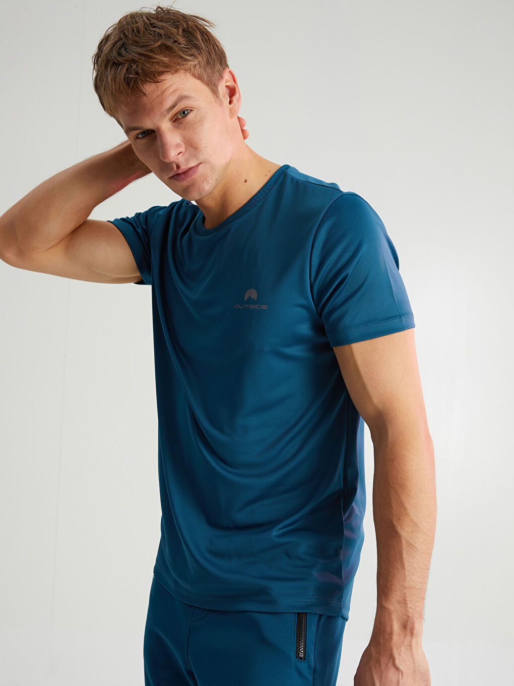 Petrol Bisiklet Yaka Kısa Kollu Aktif Spor Erkek Tişört