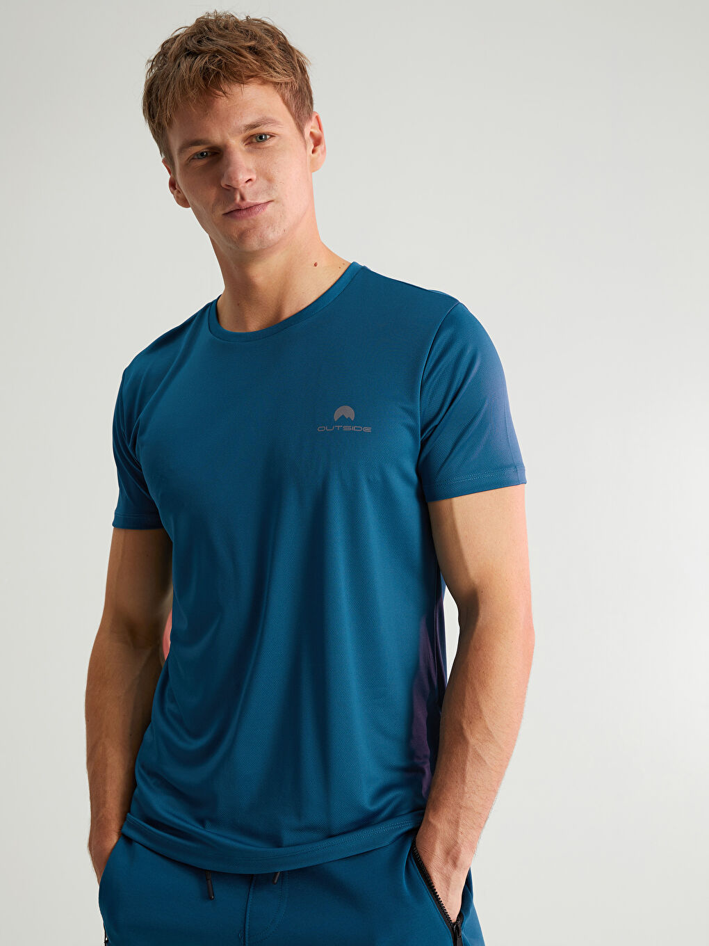 Petrol Bisiklet Yaka Kısa Kollu Aktif Spor Erkek Tişört-1