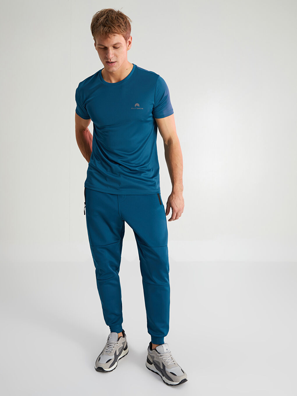 Petrol Bisiklet Yaka Kısa Kollu Aktif Spor Erkek Tişört-2