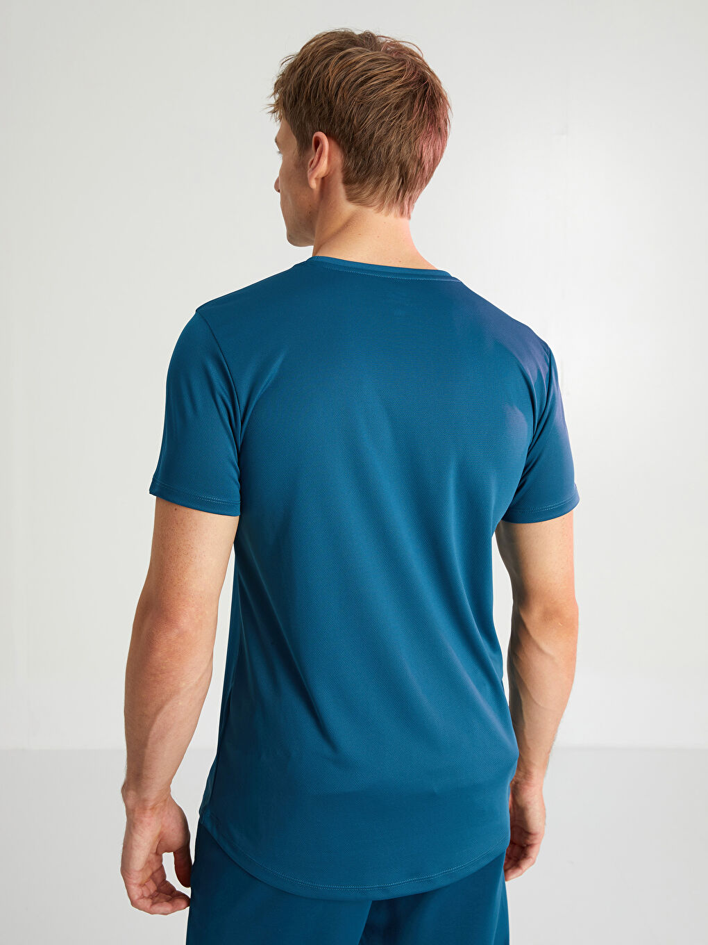 Petrol Bisiklet Yaka Kısa Kollu Aktif Spor Erkek Tişört-4