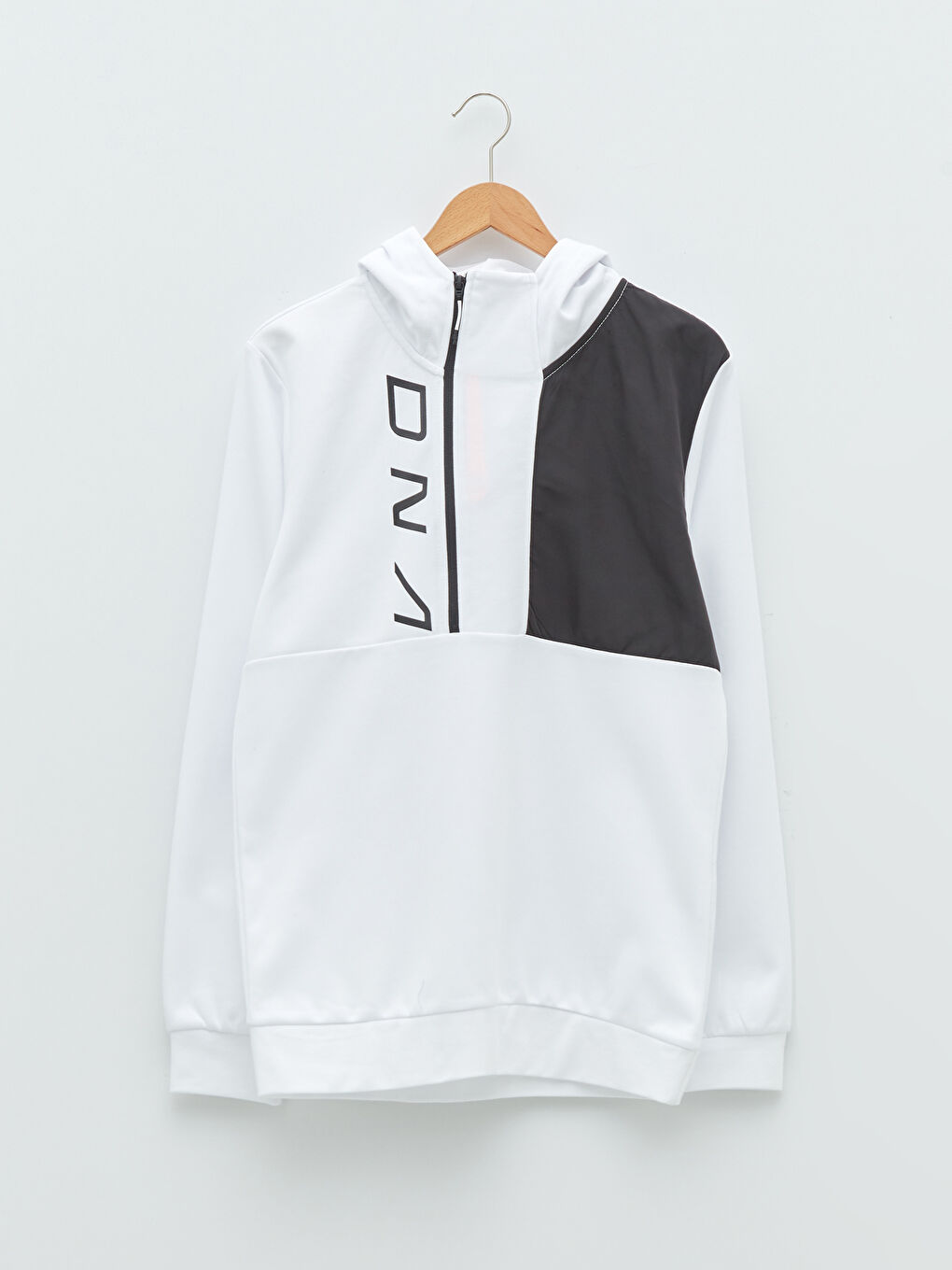 هودي رياضي مطبوع كم طويل مزود بغطاء رأس للرجال-5