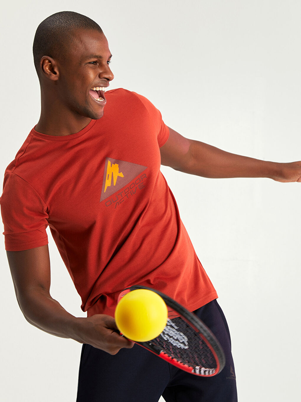 Turuncu Bisiklet Yaka Kısa Kollu Baskılı Erkek Spor Tişört