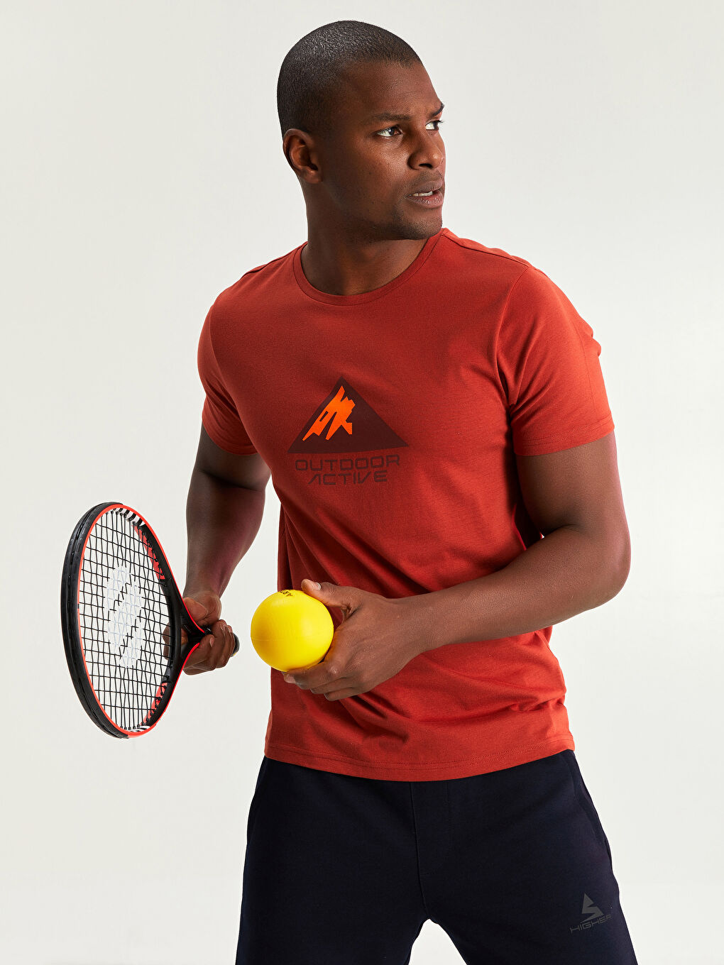 Turuncu Bisiklet Yaka Kısa Kollu Baskılı Erkek Spor Tişört-2