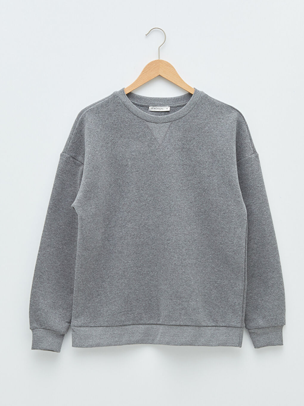 Gri Bisiklet Yaka Düz Kadın Kalın Sweatshirt-5