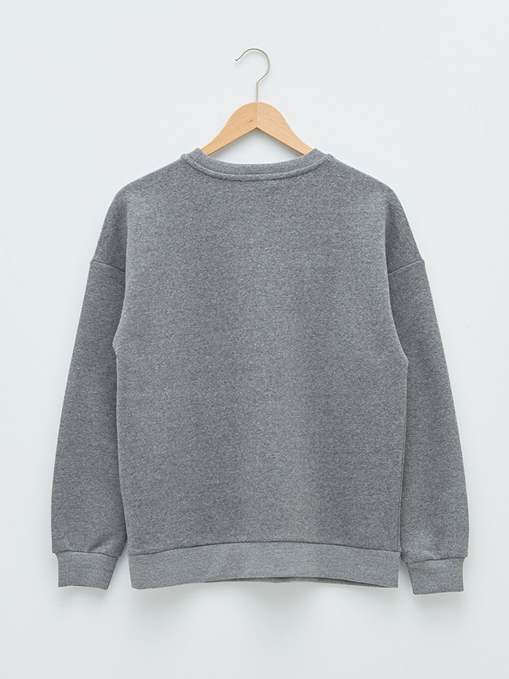 Gri Bisiklet Yaka Düz Kadın Kalın Sweatshirt-6