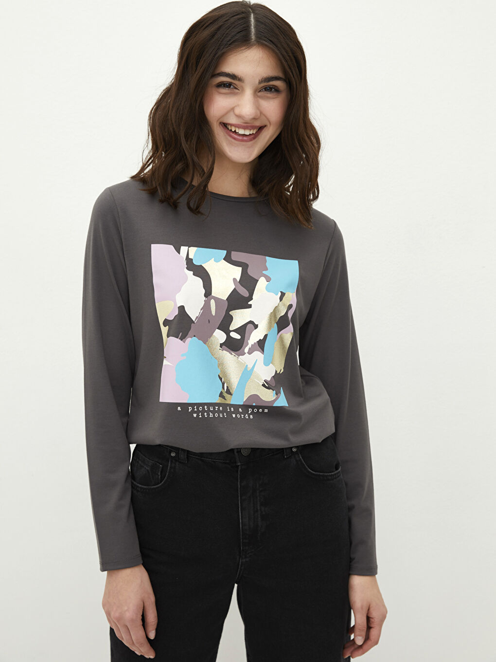 Crew Neck Printed Long Sleeve Women's T-Shirt