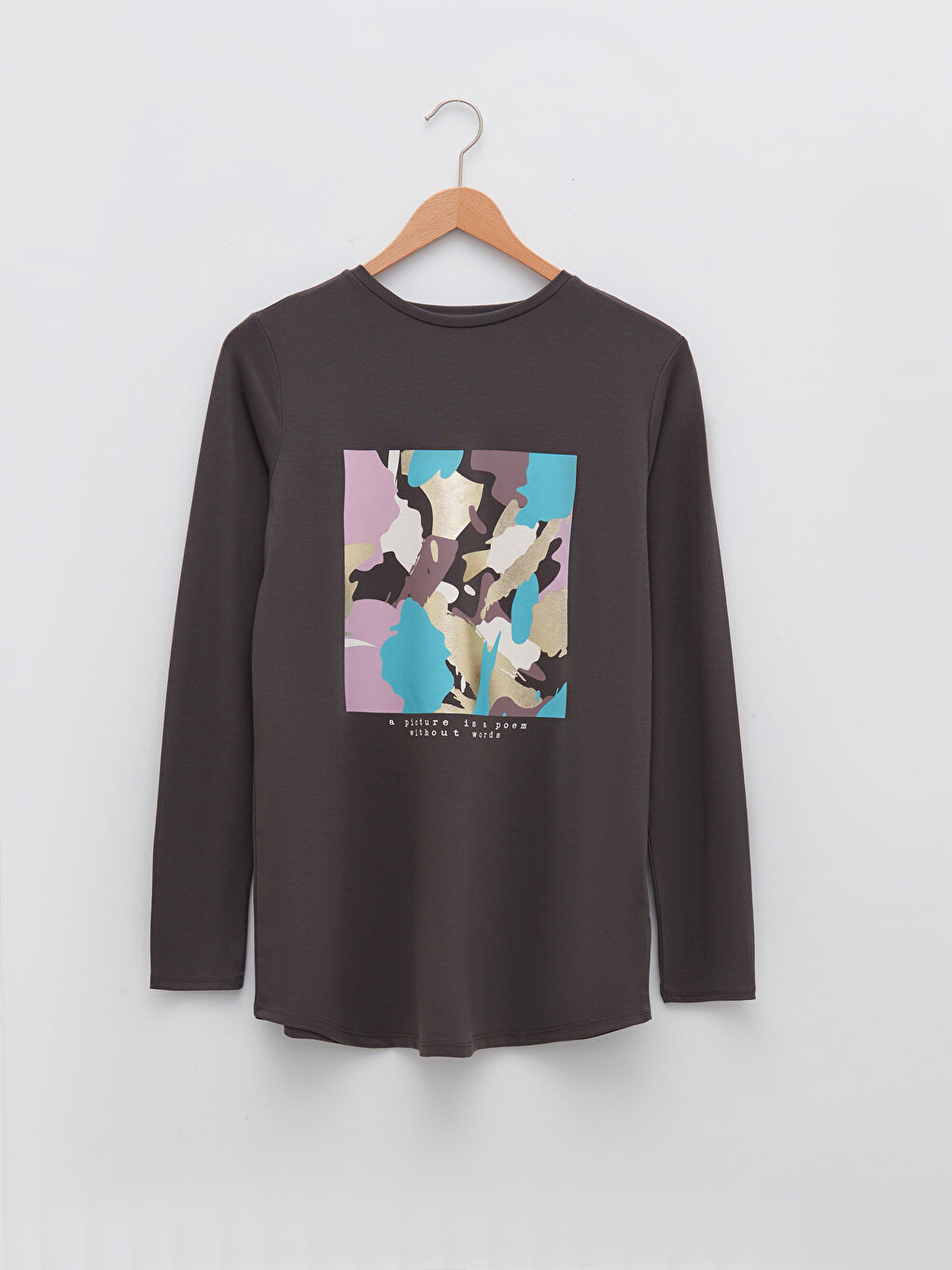 Crew Neck Printed Long Sleeve Women's T-Shirt-5