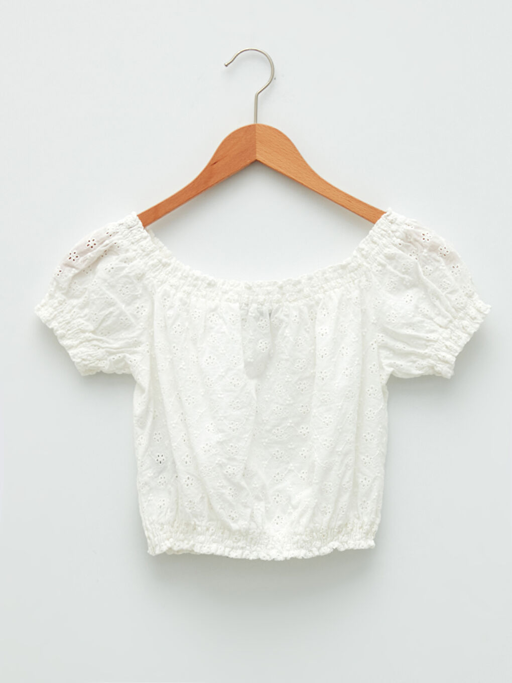 Blouse en Coton à Manches Courtes Brodée à Encolure Bateau pour Femmes-5