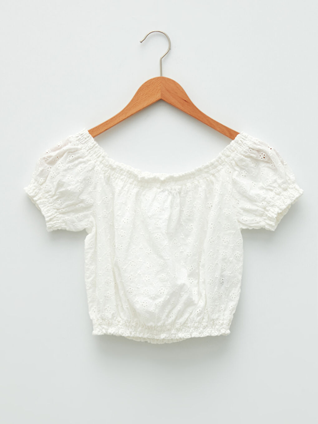 Blouse en Coton à Manches Courtes Brodée à Encolure Bateau pour Femmes-6