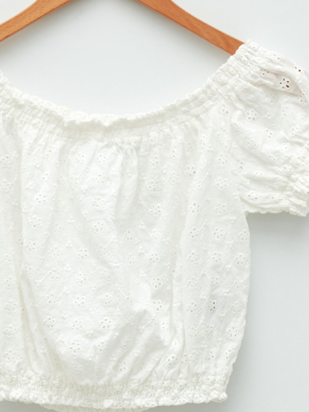 Blouse en Coton à Manches Courtes Brodée à Encolure Bateau pour Femmes-7