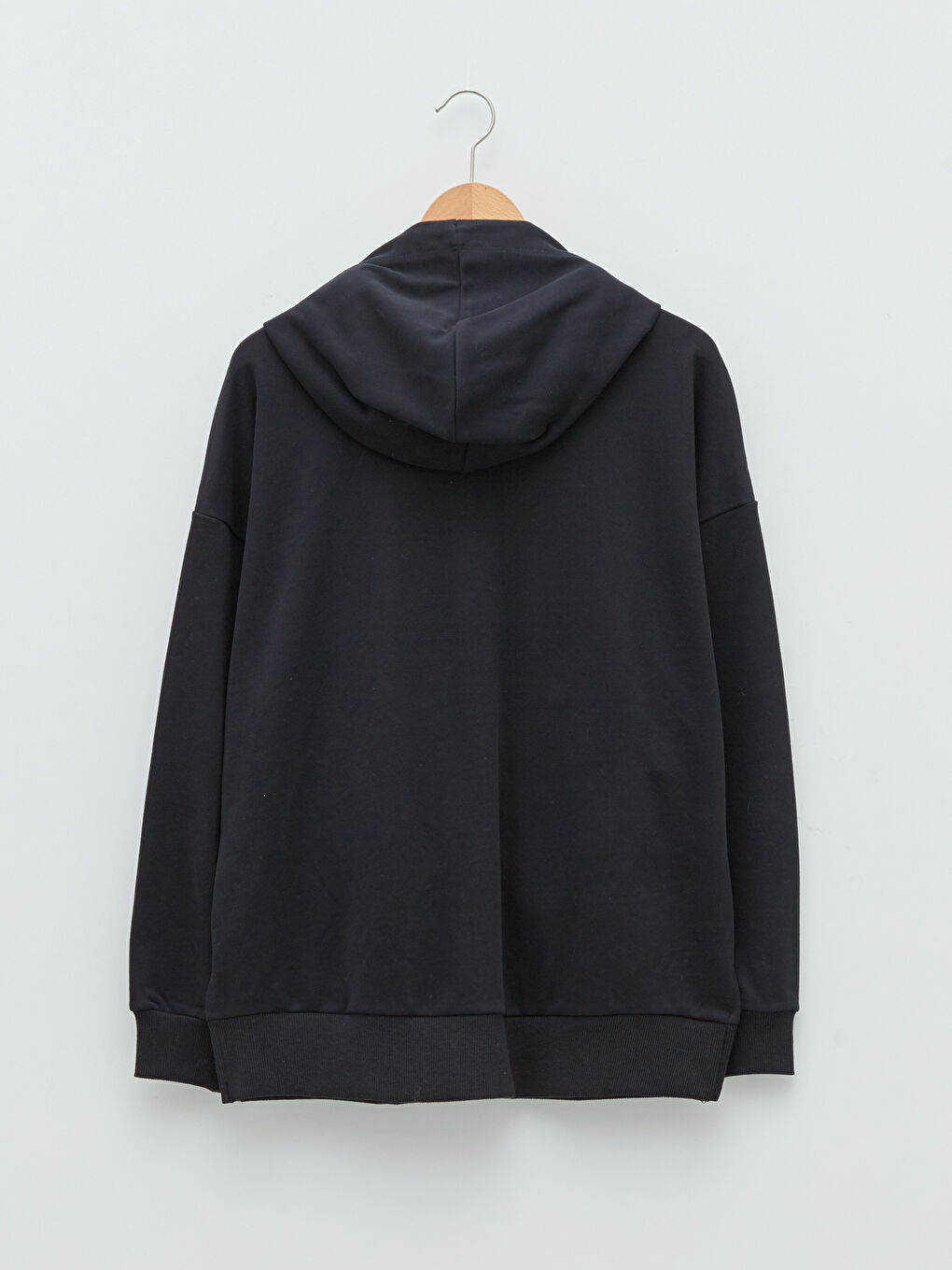 Siyah Kapüşonlu Düz Uzun Kollu Kadın Hırka-6