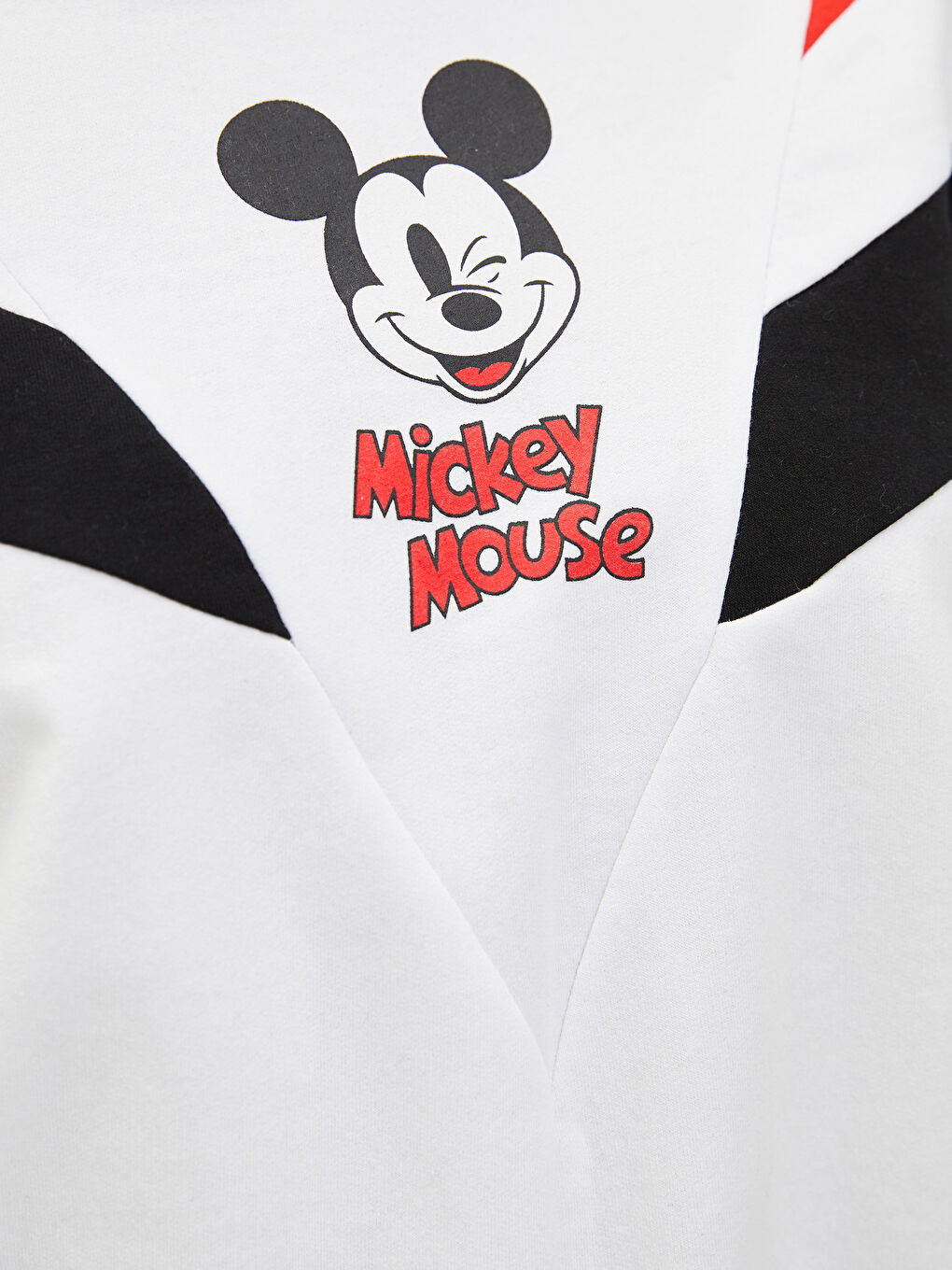 Beyaz Bisiklet Yaka Mickey Mouse Baskılı Uzun Kollu Kadın Sweatshirt-2